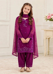 Modest 3 Piece Chiffon Embroidered Purple Suit-11475-Prpl