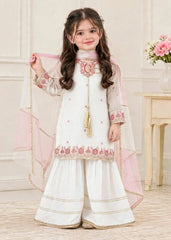 Modest 3 Piece White Chiffon Embroidered Outfit-A096-Wht