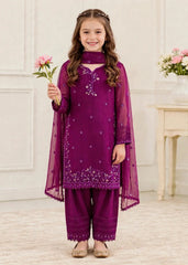 Modest 3 Piece Chiffon Embroidered Purple Suit-11475-Prpl