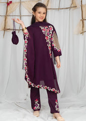 Modest Stitched 3 Piece Formals Kids Collection'2025-Pearl Cape Shirt - Purple