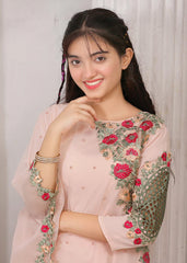 Modest Stitched 3 Piece Festive Collection-Pearl Cape Shirt - Peach