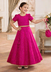 Modest Stitched 3 Piece Formals Kids Suit-A036-Pink