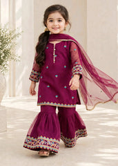 Modest 3 Piece Purple Organza Embroidered Gharara-A105-Prpl