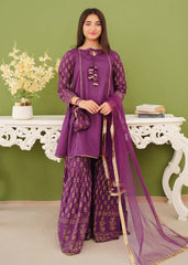 Modest Stitched 3 Piece Festive Edit Vol-02 Collection'2025-Purple Printed Cotton Gharara
