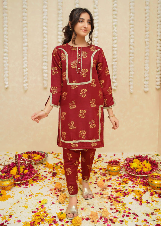 Gulzar By Modest Stitched 3 Piece Formals Collection'2025-8935-Maroon