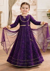Modest Stitched 3 Piece Formals Kids Suit-A026-Purple