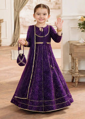 Modest Stitched 3 Piece Formals Kids Suit-A026-Purple