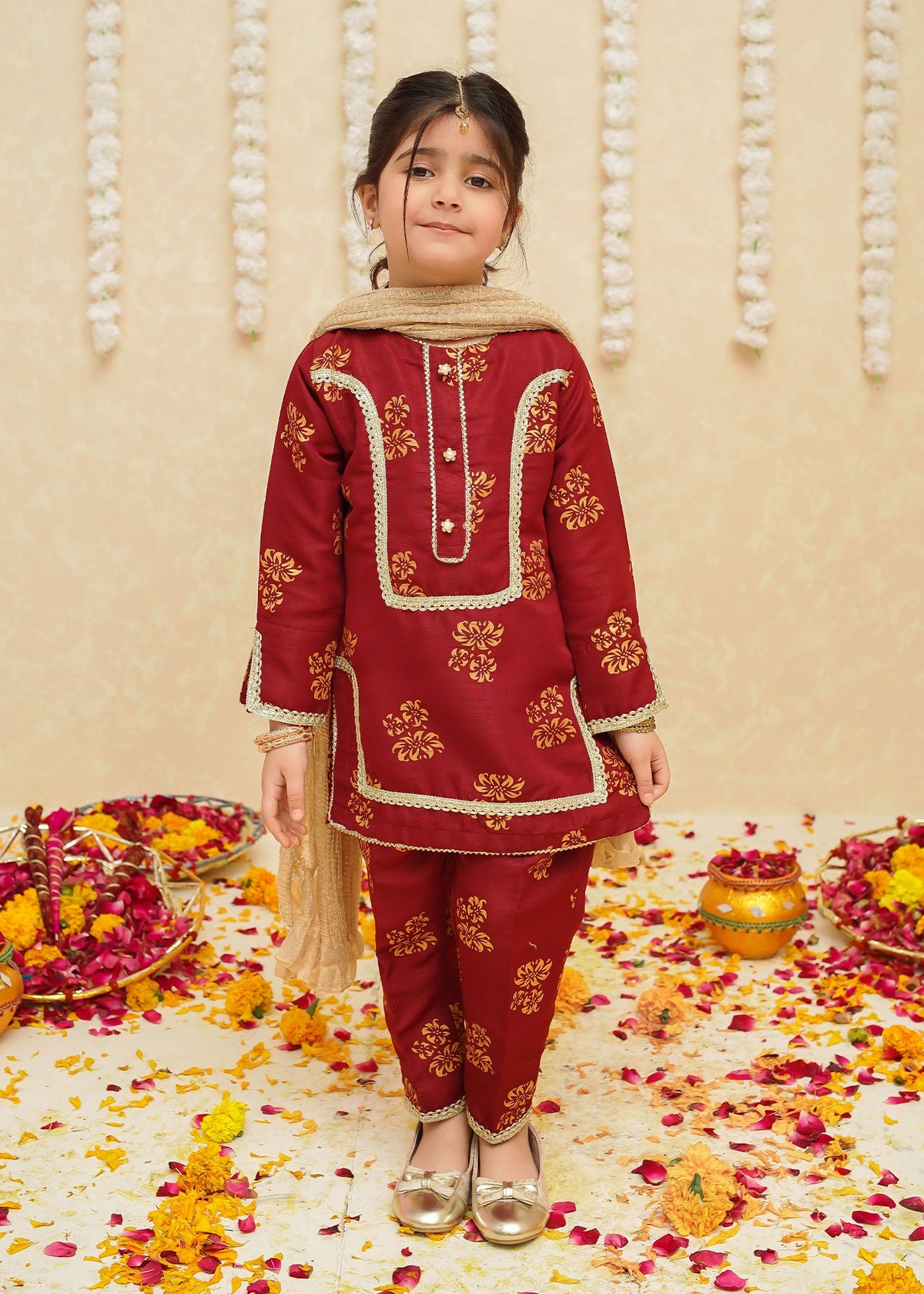 Gulzar By Modest Stitched 3 Piece Formals Collection'2025-8940-Maroon Toddlers