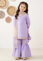 Modest 3 Piece Purple Chiffon Embroidered Gharara-A076-Prpl