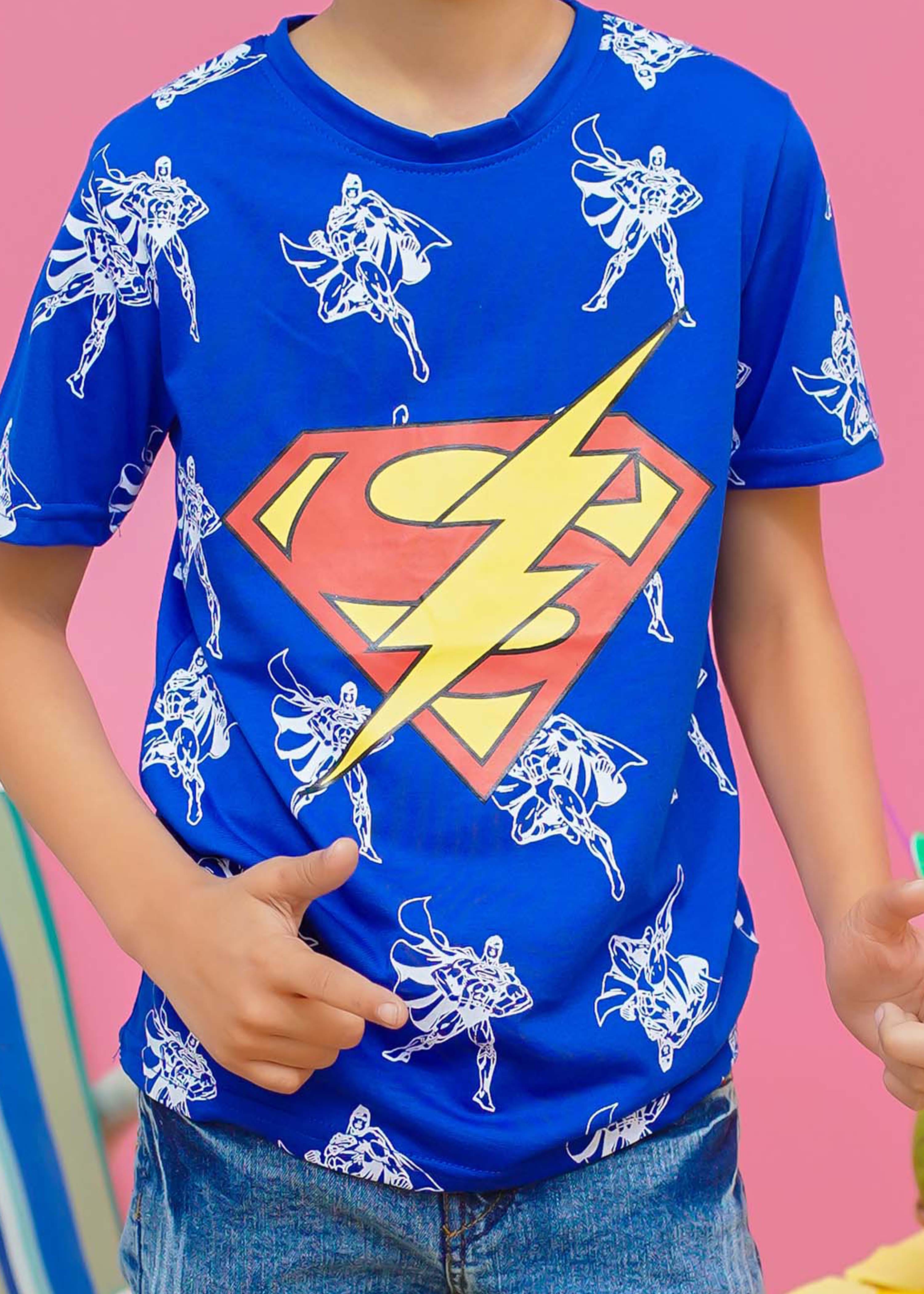 Modest Stitched Summer Kids Collection'2024-Superman Graphic Tee - Blue