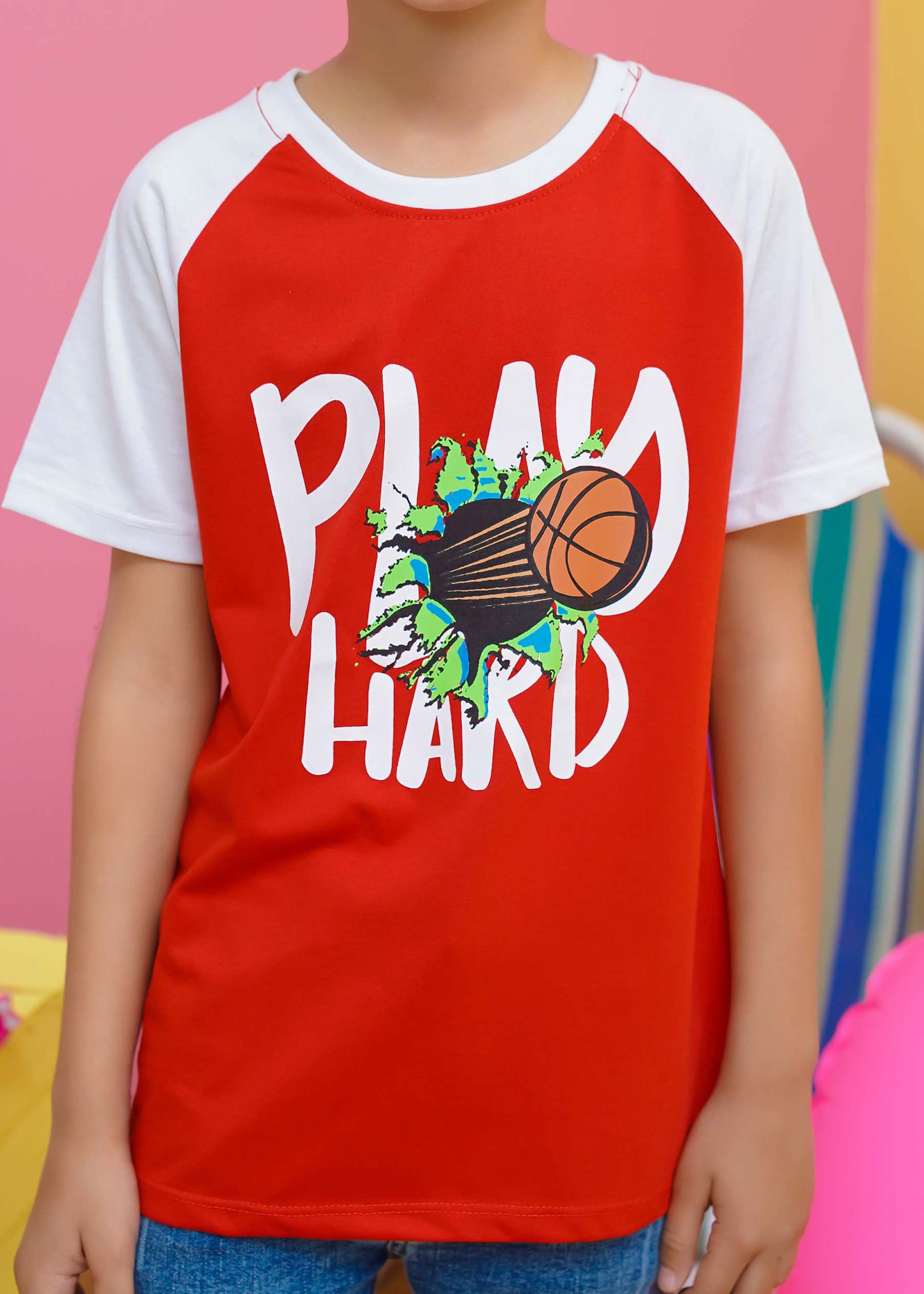 Modest Stitched Summer Kids Collection'2024-Basket Ball Graphic Tee - Red