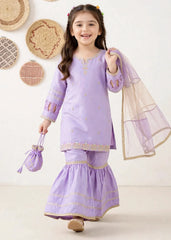Modest 3 Piece Purple Chiffon Embroidered Gharara-A076-Prpl