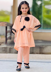 Little Girls By Modest Stitched 3 Piece Festive Collection'2024-Peach Petal