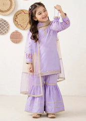 Modest 3 Piece Purple Chiffon Embroidered Gharara-A076-Prpl