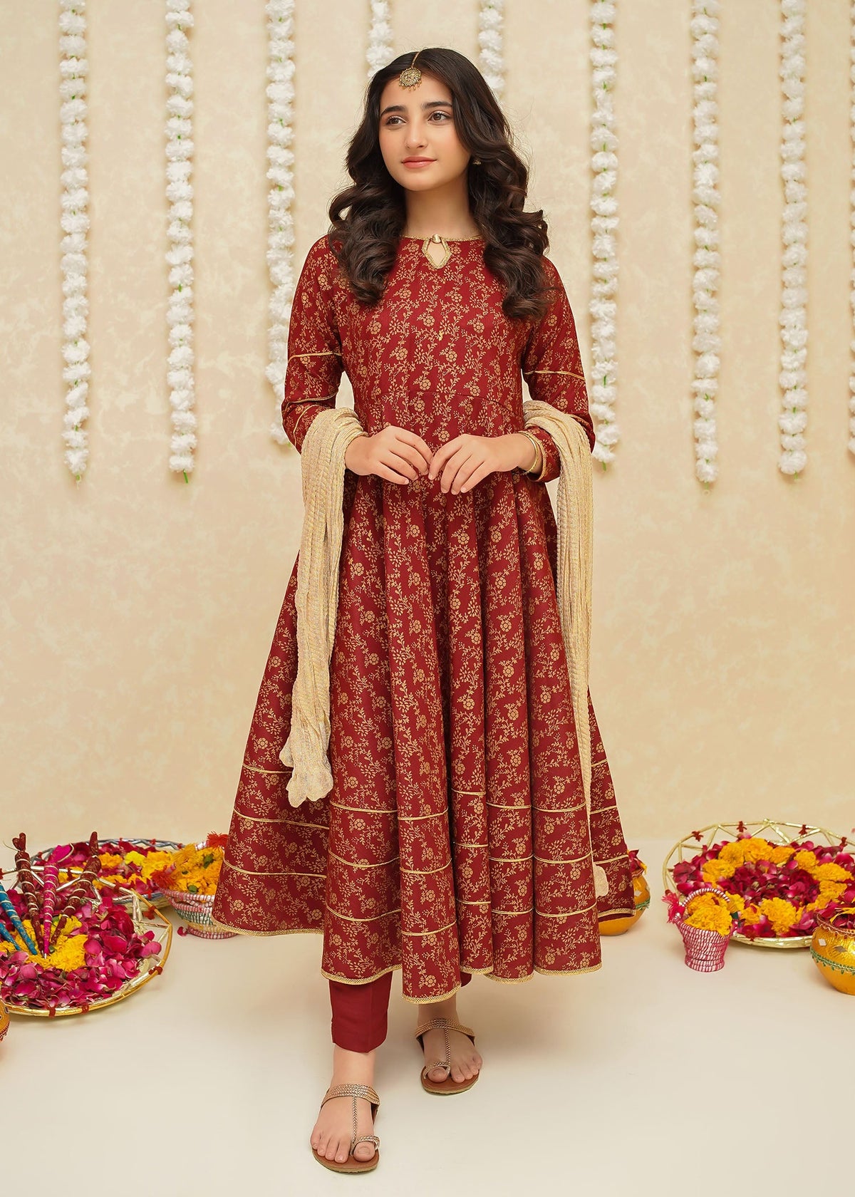 Gulzar By Modest Stitched 3 Piece Formals Collection'2025-8915-Maroon Frock