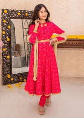 Meethi Eid By Modest 3 Piece Pink Rawsilk Printed Frock