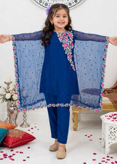 Modest Girls 3 Piece Blue Chiffon Embroidered Outfit Suit-A016-Blu