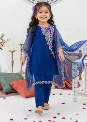 Modest Girls 3 Piece Blue Chiffon Embroidered Outfit Suit-A016-Blu