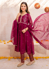 Meethi Eid By Modest Maroon Crinkle Embroidered 3 Piece