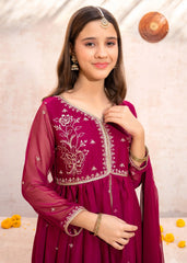 Meethi Eid By Modest Maroon Crinkle Embroidered 3 Piece
