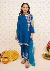 Modest Stitched 3 Piece Formals Kids Collection'2025-Pearl Cape Dress - Blue