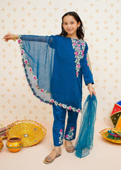 Modest Stitched 3 Piece Formals Kids Collection'2025-Pearl Cape Dress - Blue