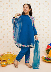 Modest Stitched 3 Piece Formals Kids Collection'2025-Pearl Cape Dress - Blue