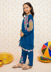 Modest Stitched 3 Piece Formals Kids Collection'2025-Pearl Cape Dress - Blue