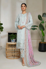 Bin Saeed Stitched 3 Piece Luxury Plain Cotton With Emb Printed Back Collection'2025-NSM-2475-Ferozi