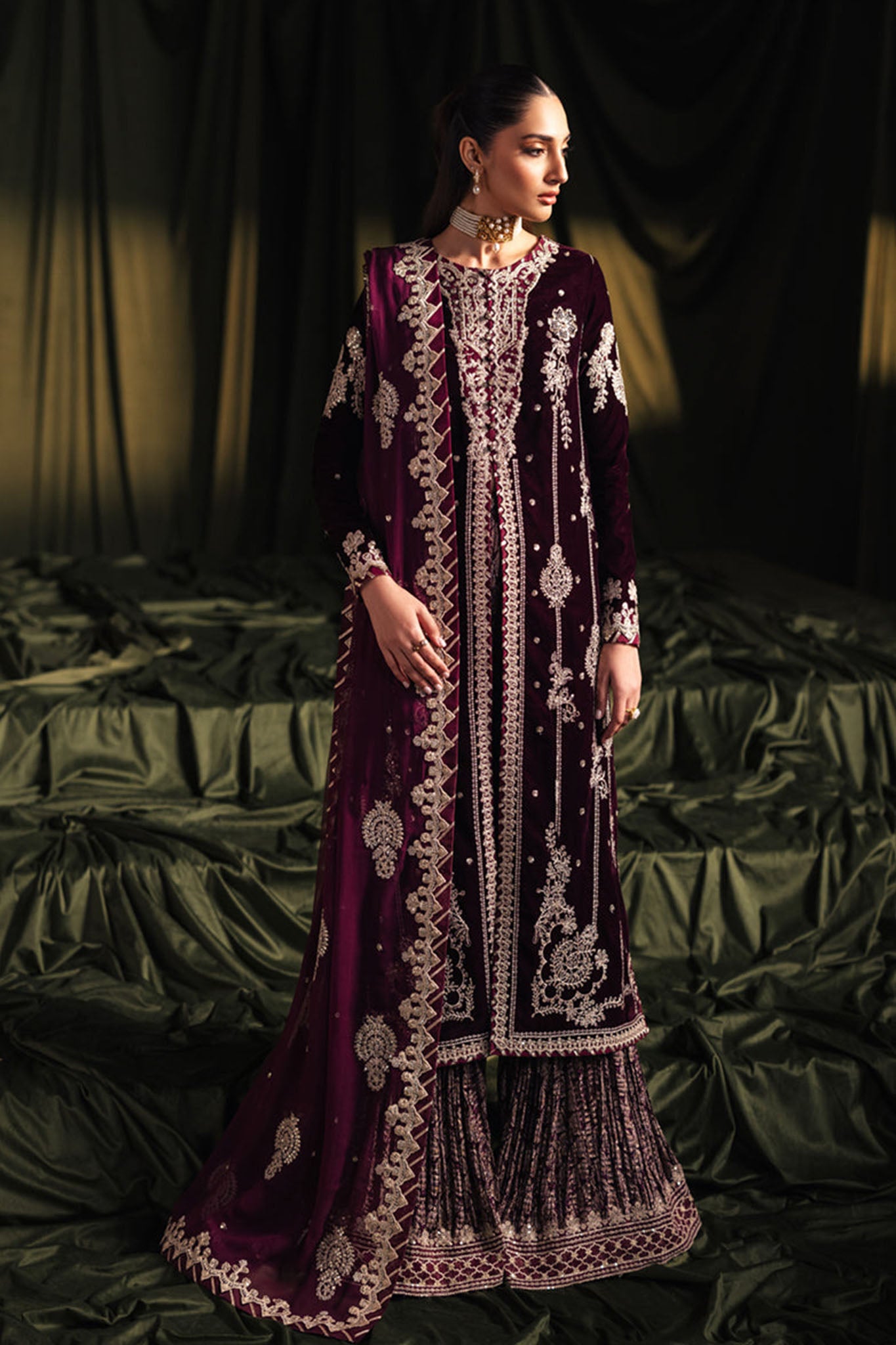 Qalamkar Unstitched 3 Piece Velvet Edit Collection'2024-BK-01-Amani