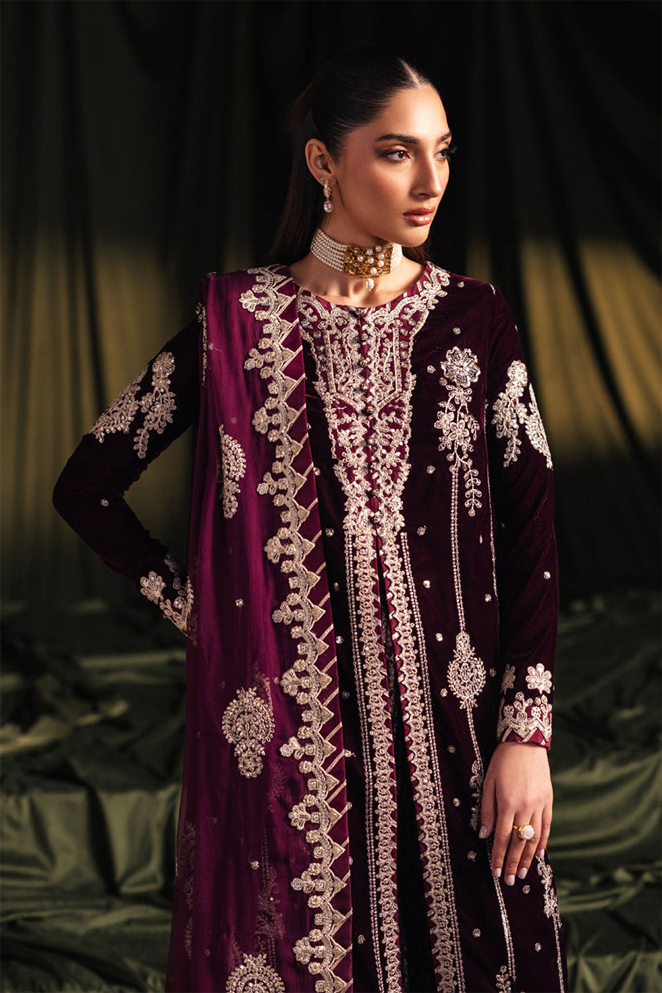 Qalamkar Unstitched 3 Piece Velvet Edit Collection'2024-BK-01-Amani