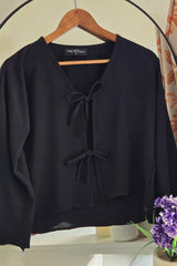 Amna Ali Nawaz Stitched Blouse-Front Bow-BLACK