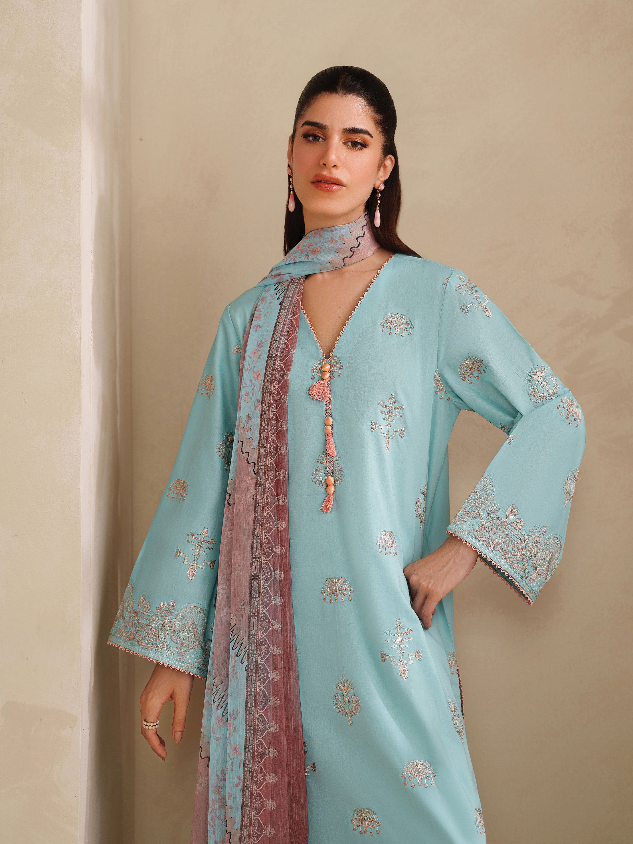 Ayra Solids by Garnet Stitched 3 Piece Collection'2025-Blue Melon