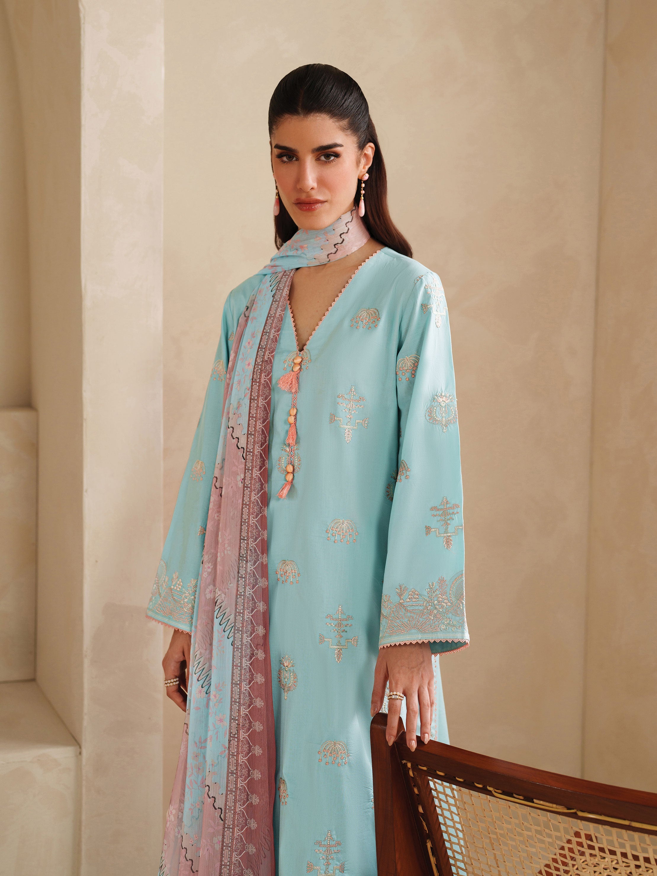 Ayra Solids by Garnet Stitched 3 Piece Collection'2025-Blue Melon