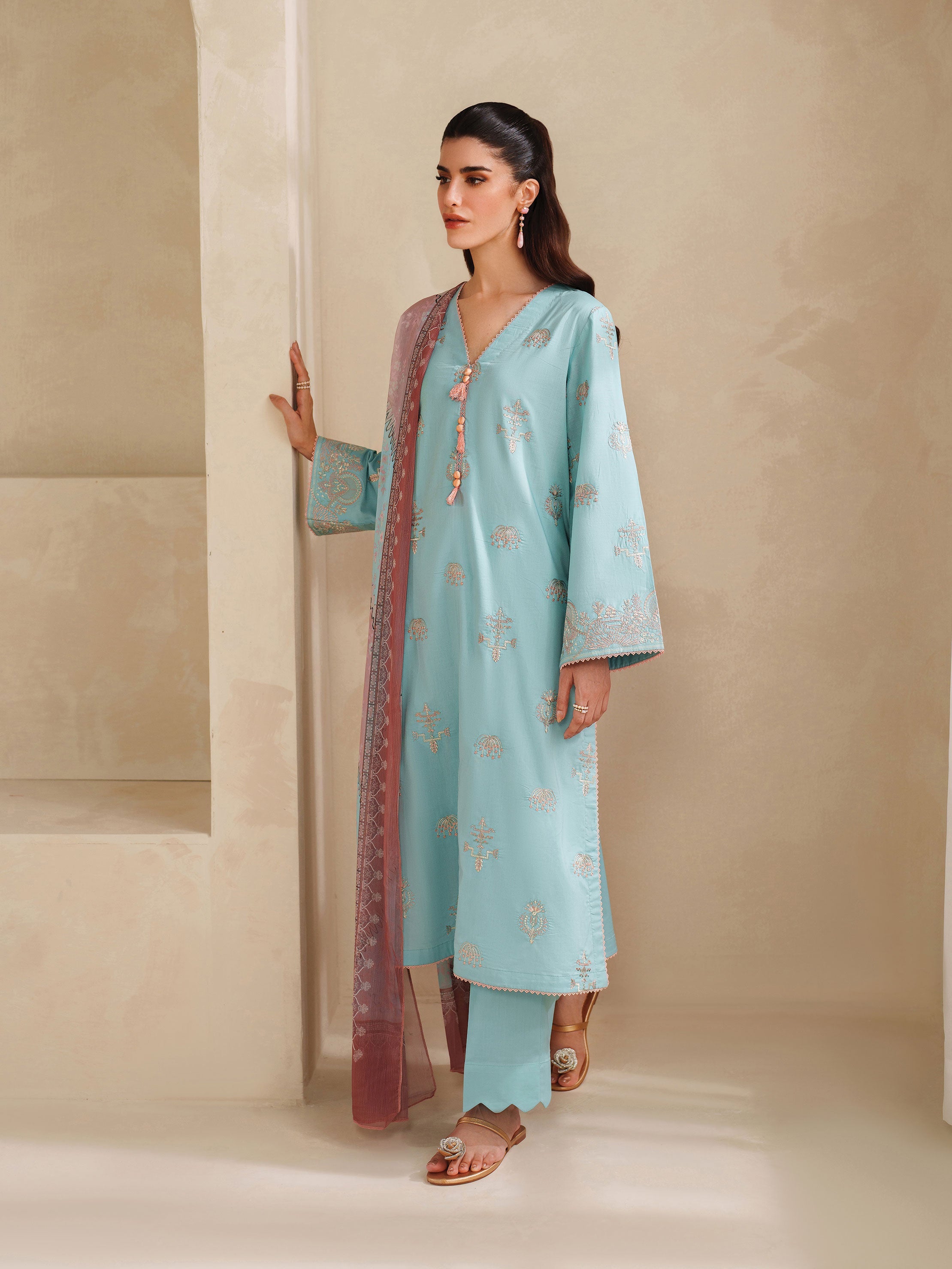 Ayra Solids by Garnet Stitched 3 Piece Collection'2025-Blue Melon
