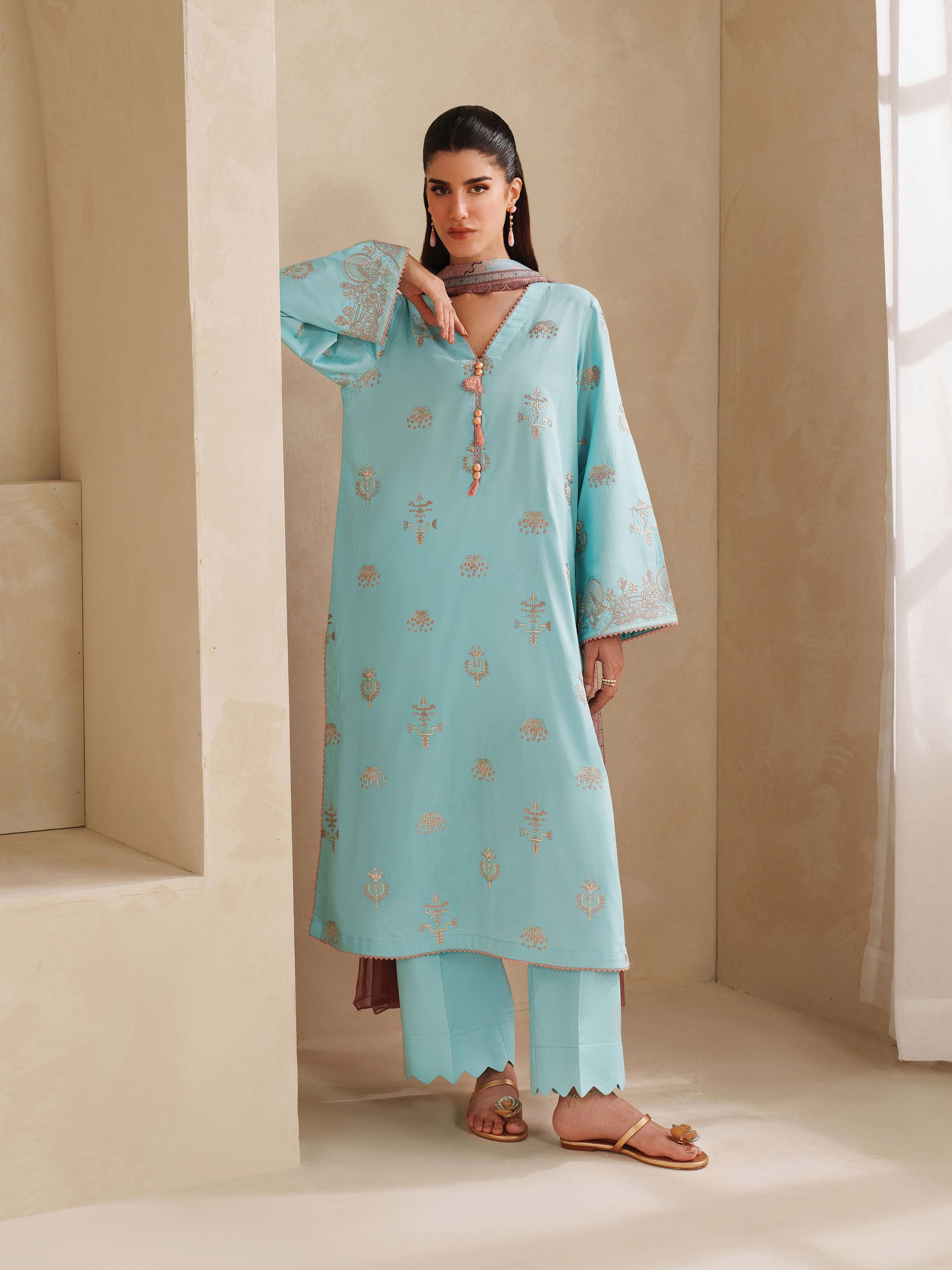 Ayra Solids by Garnet Stitched 3 Piece Collection'2025-Blue Melon