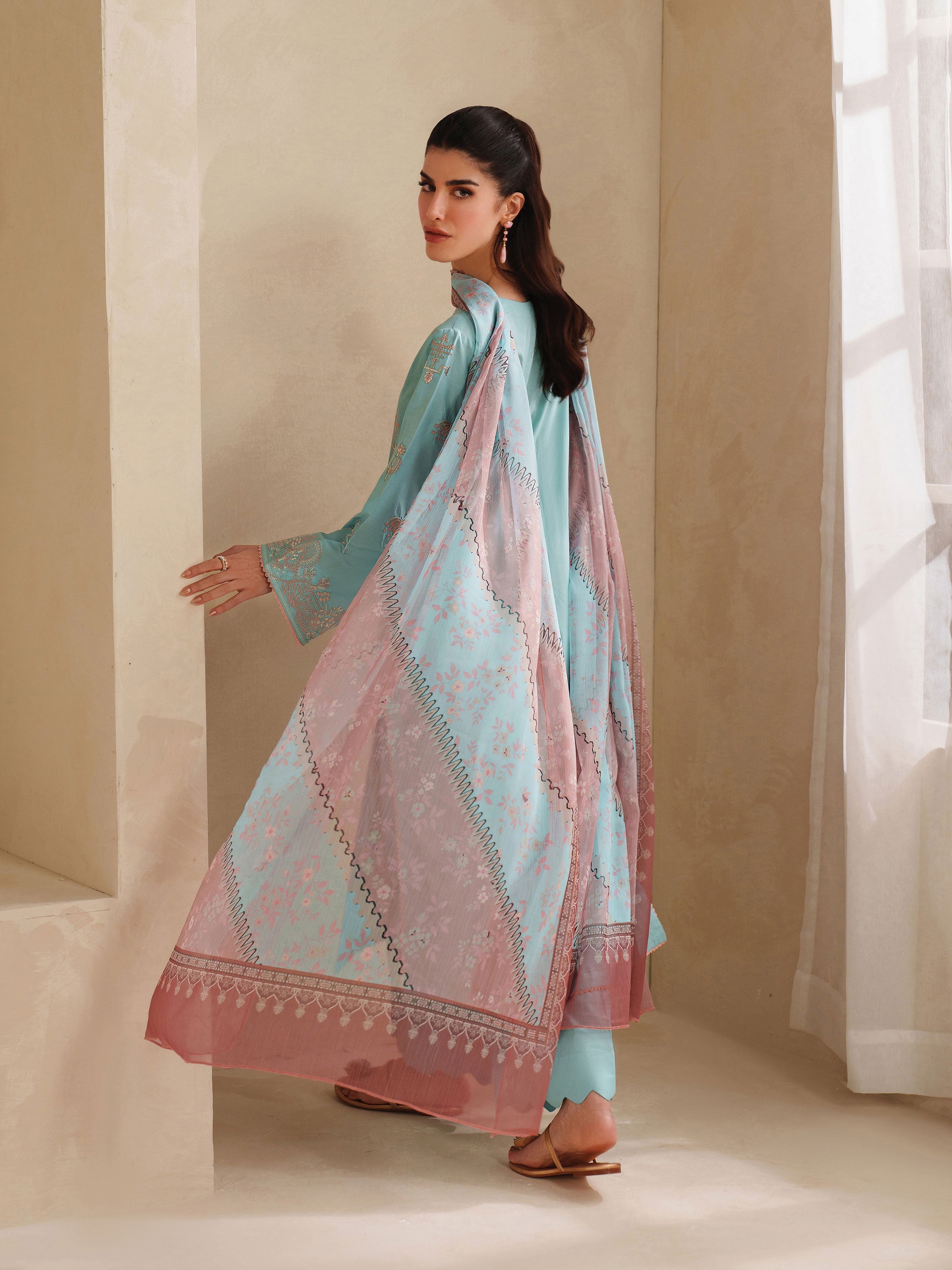 Ayra Solids by Garnet Stitched 3 Piece Collection'2025-Blue Melon