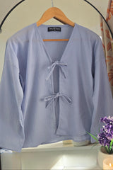 Amna Ali Nawaz Stitched Blouse-Front Bow- BLUE