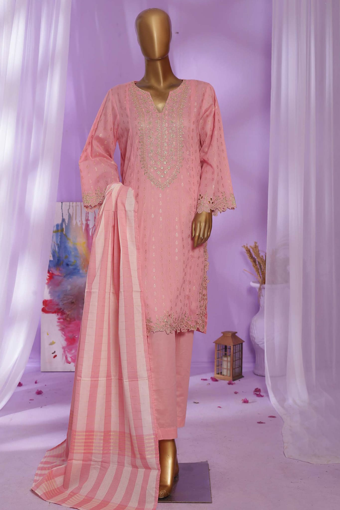Bin Saeed Stitched 3 Piece Emb Jacquard Vol-02 Collection'2023-BNS-010-Pink