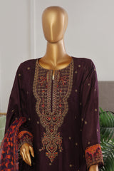 Bin Saeed Stitched 3 Piece Festive Emb Jacquard Frocks Collection'2024-BNS-1035-Dark Purple