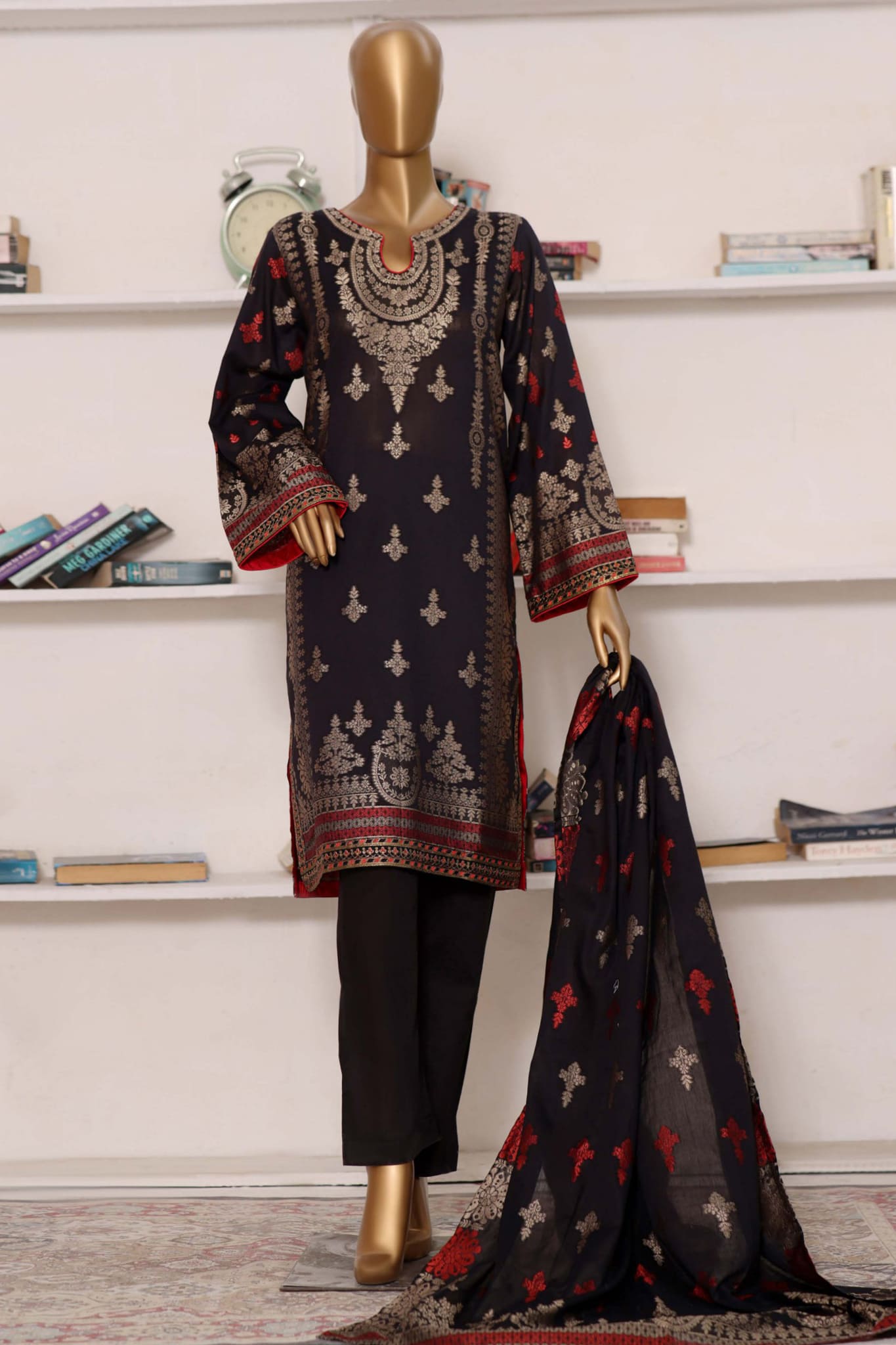 Bin Saeed Stitched 3 Piece Embroidered Jacquard Lawn Collection'2023-BNS-2316-Black