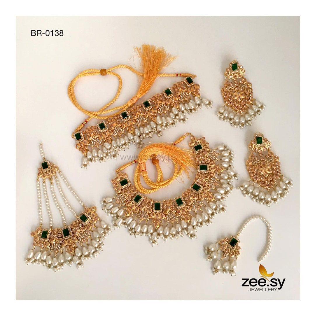 Iris Bridal-0138 Green & Pearl - Zeesy Jewellery