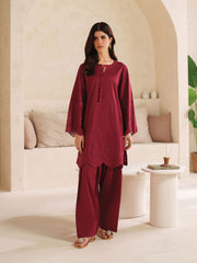 Ayra Solids by Garnet Stitched 2 Piece Collection'2025-Burgundy