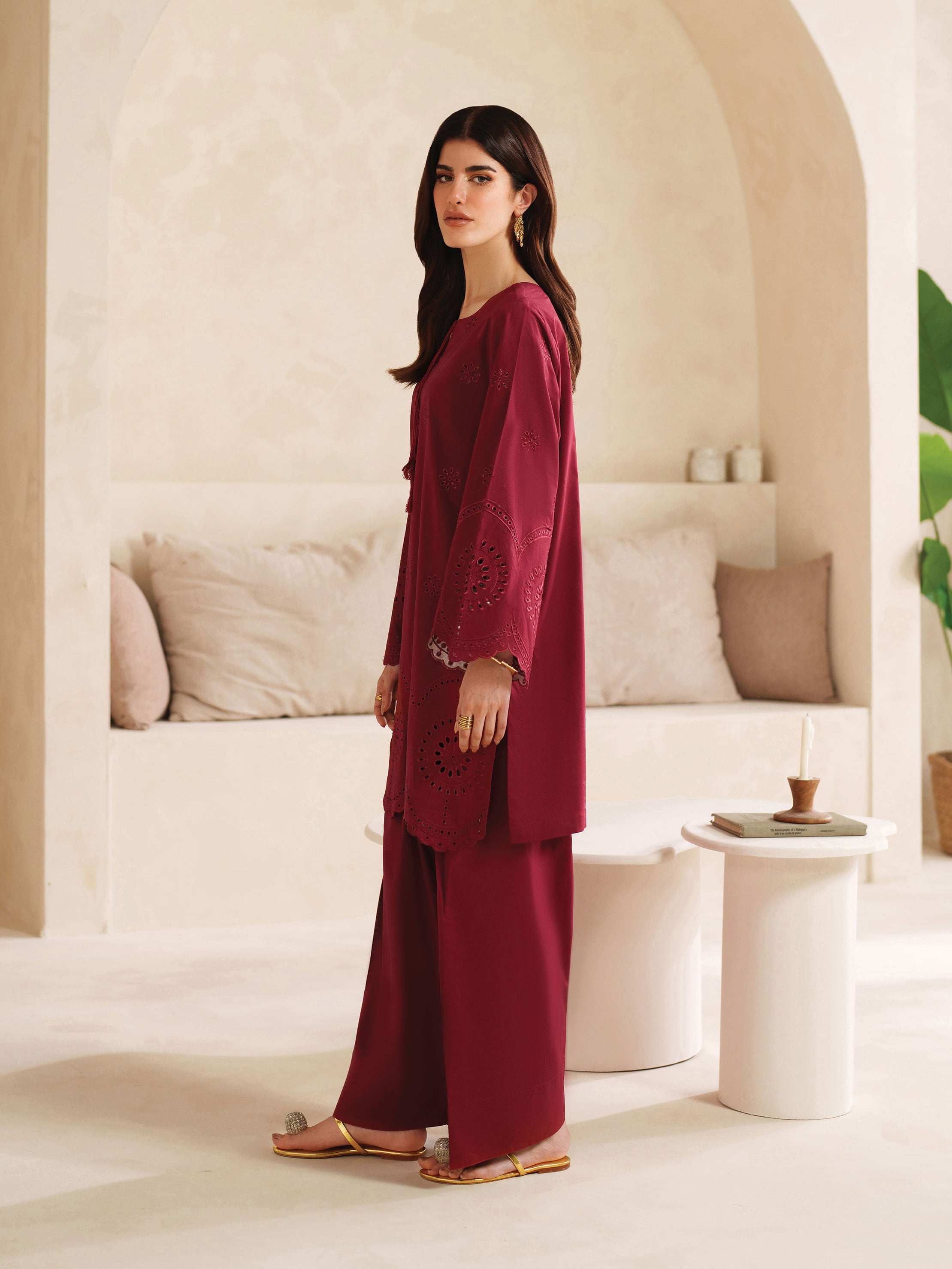 Ayra Solids by Garnet Stitched 2 Piece Collection'2025-Burgundy