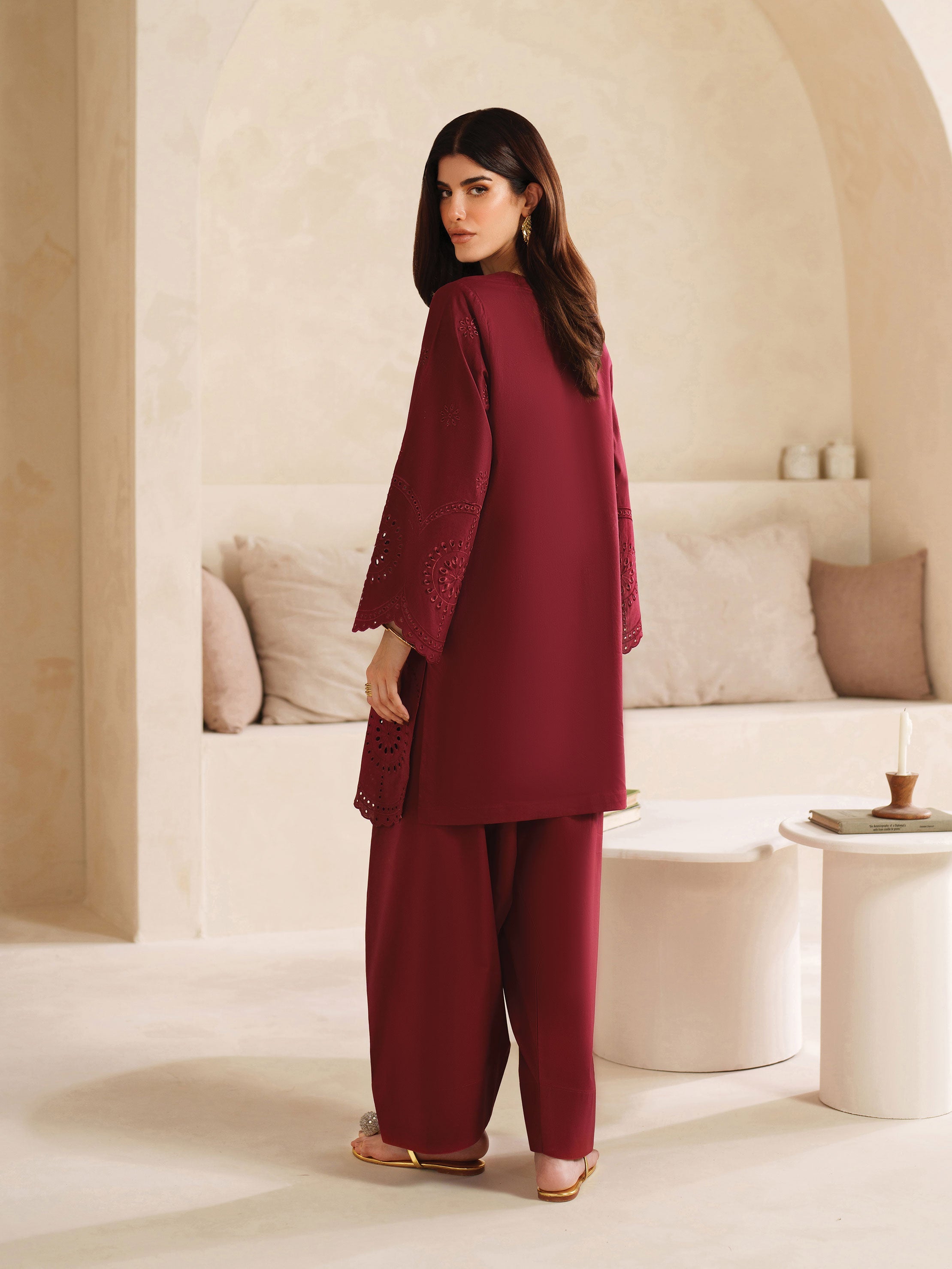 Ayra Solids by Garnet Stitched 2 Piece Collection'2025-Burgundy