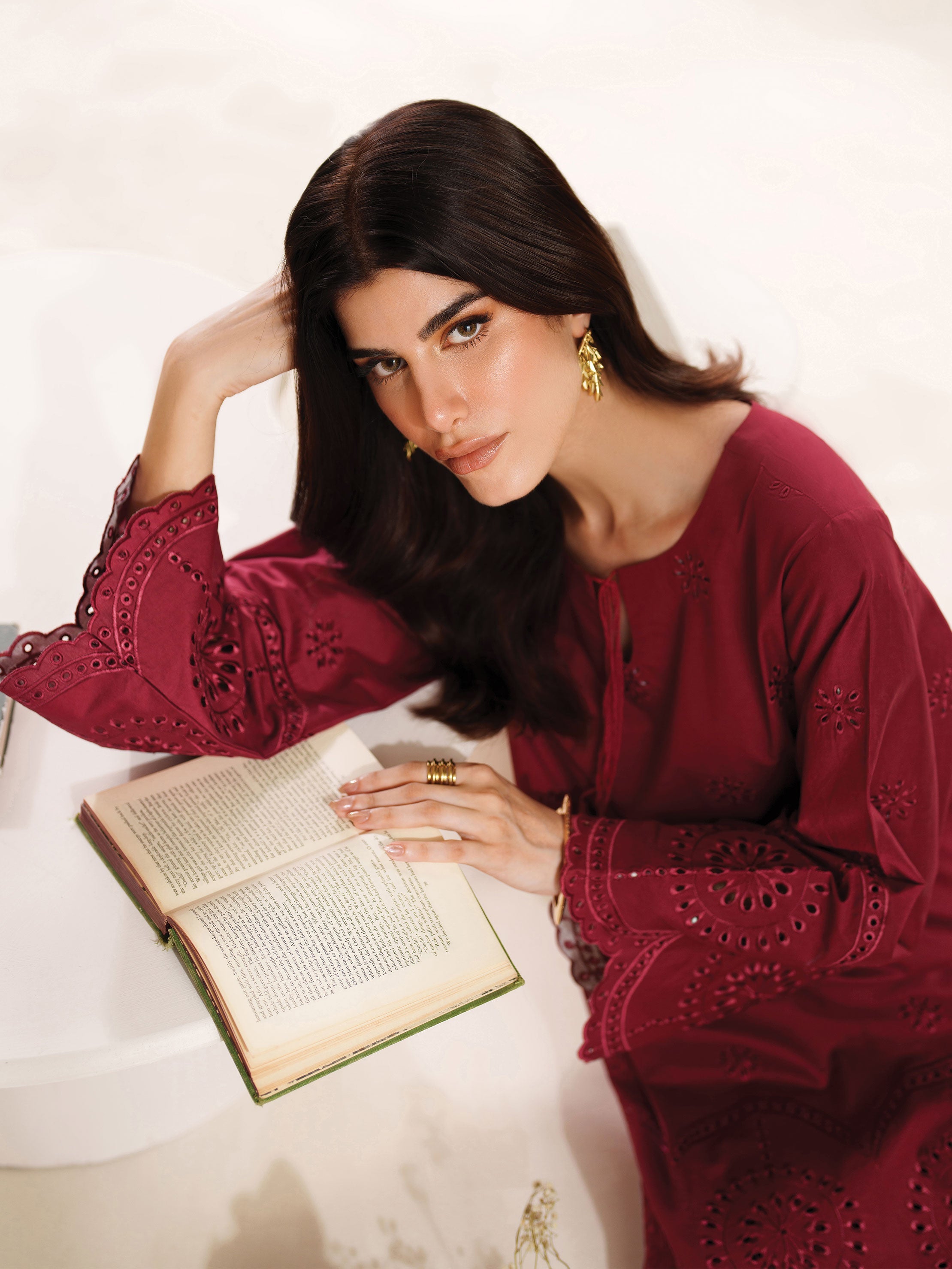 Ayra Solids by Garnet Stitched 2 Piece Collection'2025-Burgundy