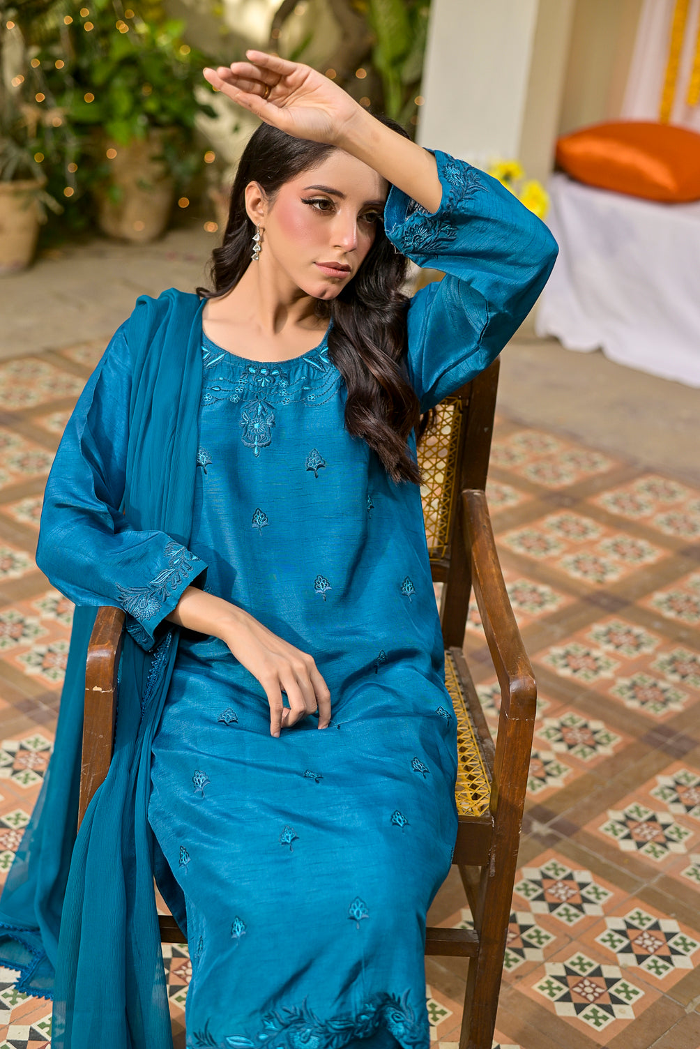 Silcot Stitched Summer Collection'2025-Azure Elegance  Formal Silk Ensemble