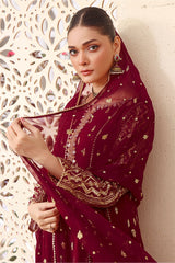 Eid E Milan By Al Siyaab Stitched 3 Piece Formals Suit-Bahaar-Maroon
