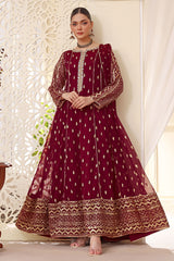 Eid E Milan By Al Siyaab Stitched 3 Piece Formals Suit-Bahaar-Maroon
