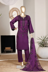Khombi Stitched 3 Piece Summer Cotton Suit-Balochi-Purple